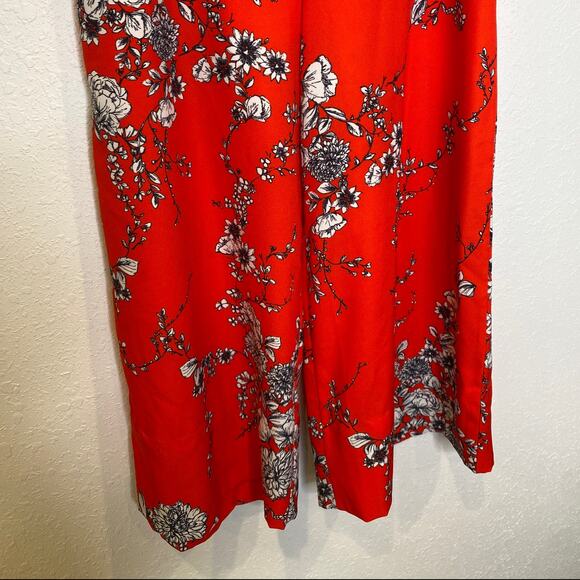 Bryn Walker Orange Red Floral Pants Set Button Down Blouse Crop Pants EUC Sz S/M - Picture 11 of 16